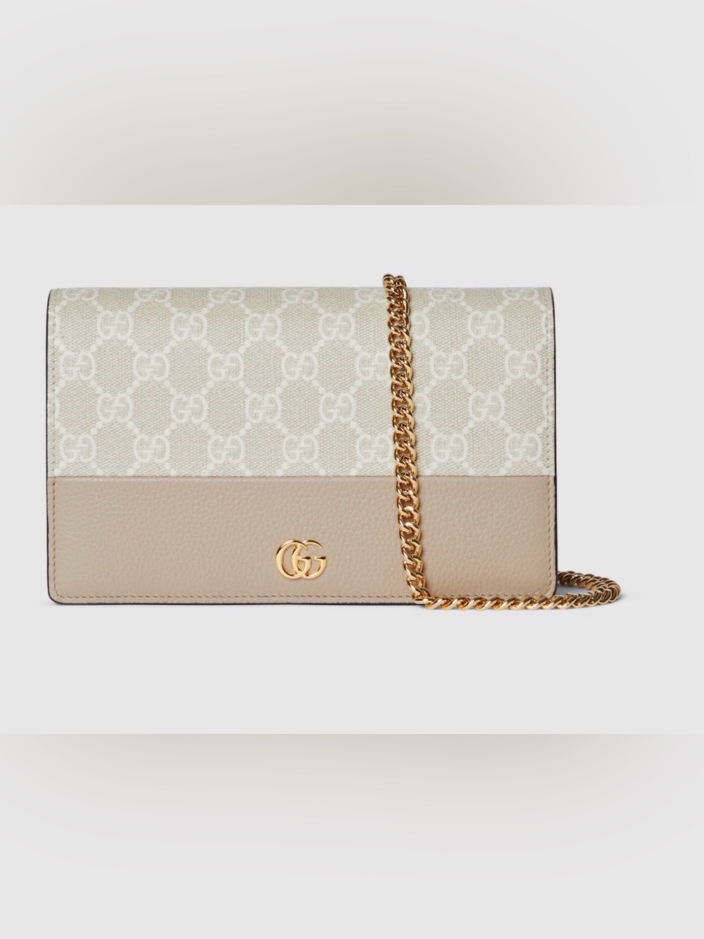 Gucci Beige/Taupe GG Canvas Leather Chain Wallet